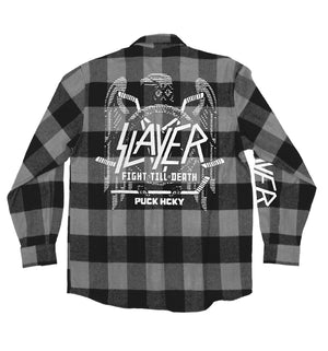 SLAYER 'FIGHT TILL DEATH' flannel in grey and black plaid back view