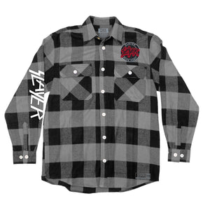 SLAYER 'FIGHT TILL DEATH' flannel in grey and black plaid front view