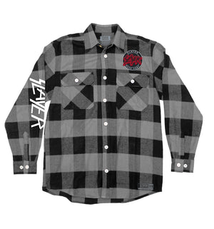 SLAYER 'FIGHT TILL DEATH' flannel in grey and black plaid front view