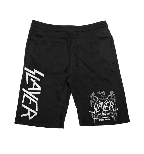 SLAYER 'FIGHT TILL DEATH' fleece hockey shorts in black