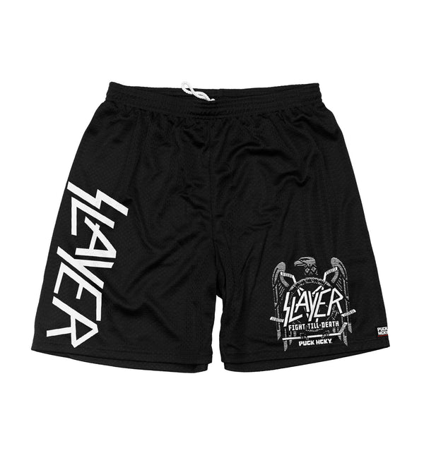 SLAYER 'FIGHT TILL DEATH' mesh hockey shorts in black