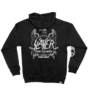SLAYER 'FIGHT TILL DEATH' full zip hockey hoodie in black back view