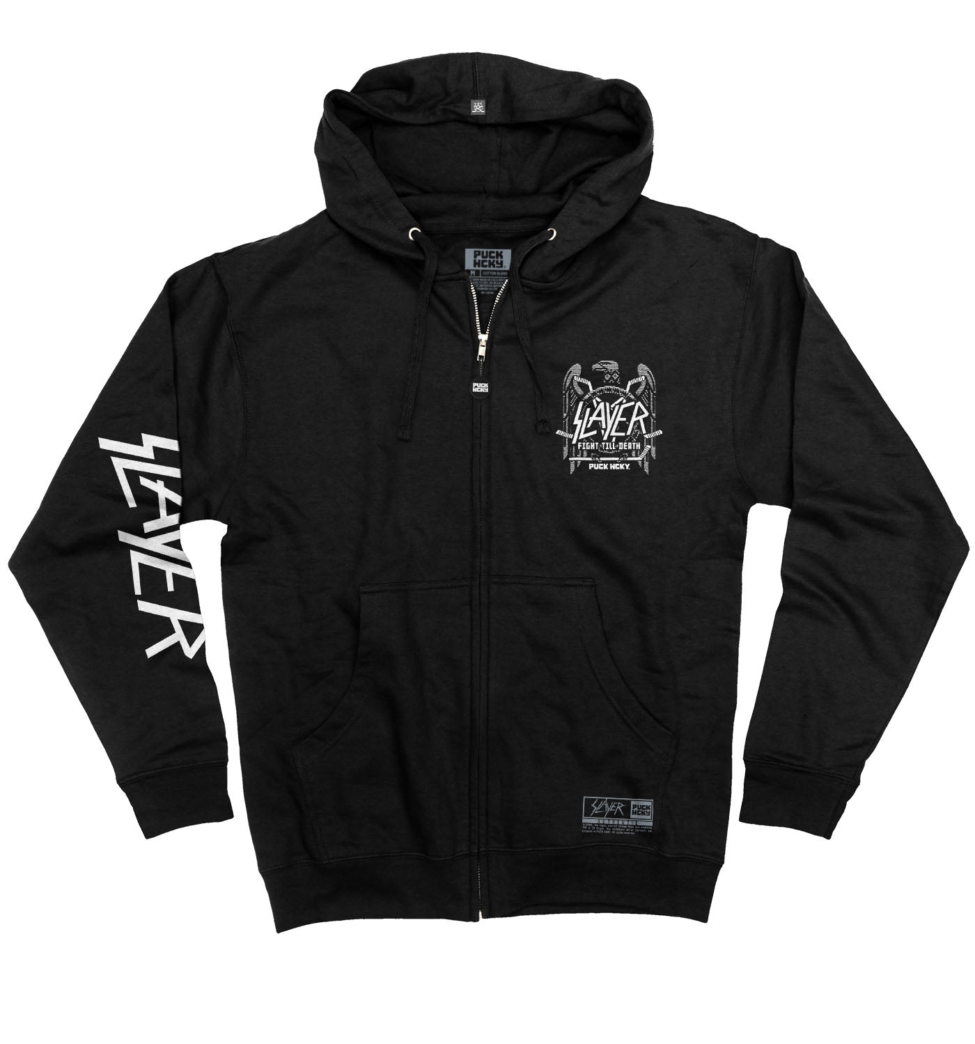 SLAYER 'FIGHT TILL DEATH' full zip hockey hoodie in black front view