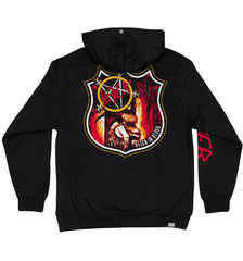 SLAYER 'REIGN IN BLOOD'&nbsp; laced pullover hockey hoodie in black with red and gold striped laces back view