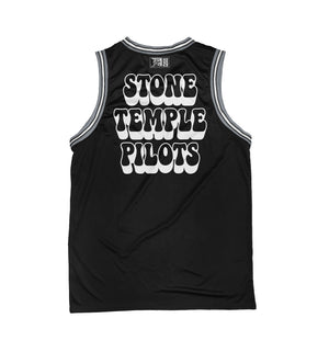 Stone Temple Pilots 'Buggy' sleeveless basketball jersey in black, grey, and white back view
