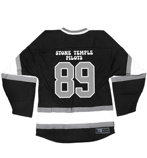 Stone Temple Pilots 'Buggy' hockey jersey in black, white, and grey back view