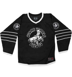 Stone Temple Pilots 'Buggy' hockey jersey in black and white front view