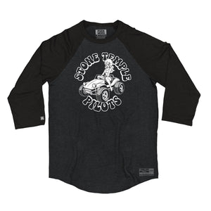 Stone Temple Pilots 'Buggy' raglan in graphite heather with black sleeves front view