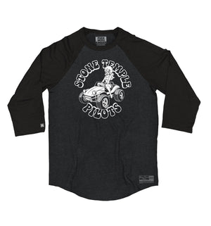 Stone Temple Pilots 'Buggy' raglan in graphite heather with black sleeves front view