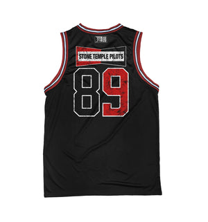 Stone Temple Pilots 'Champion' sleeveless basketball jersey in black, red, and white back view