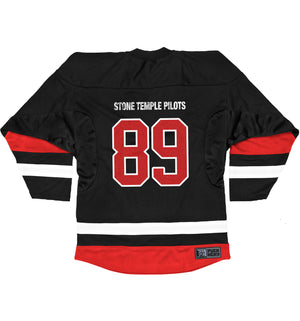 Stone Temple Pilots 'Champion' deluxe hockey jersey in black, white, and red back view