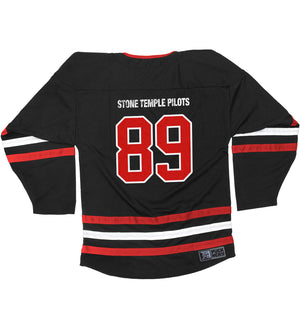 Stone Temple Pilots 'Champion' hockey jersey in black, red, and white back view