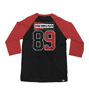 Stone Temple Pilots ‘Champion’ hockey raglan t-shirt in black with red sleeves back view