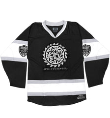 WHITECHAPEL 'MARK OF THE SKATE BLADE' hockey jersey in black, white, and grey front