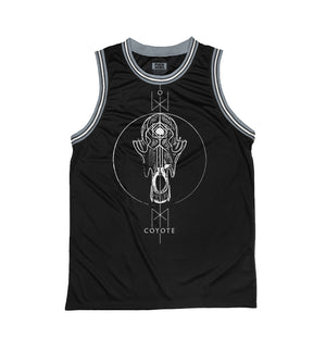 TOTEM 'Coyote' sleeveless basketball jersey in black, grey, and white