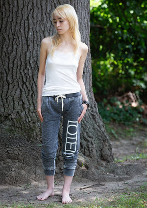 TOTEM 'Logo' women's cropped ankle fit joggers in dark grey on model