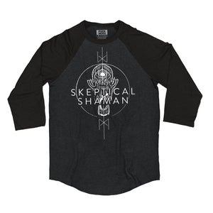 TOTEM 'Skeptical Shaman' raglan in graphite heather with black sleeves