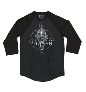 TOTEM 'Skeptical Shaman' raglan in graphite heather with black sleeves