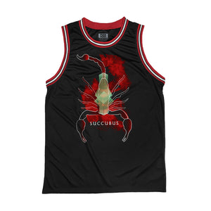 TOTEM 'Succubus' sleeveless basketball jersey in black, red, and white