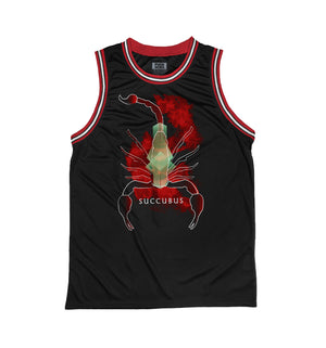 TOTEM 'Succubus' sleeveless basketball jersey in black, red, and white