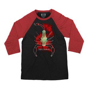 TOTEM ‘Succubus’ raglan t-shirt in black with red sleeves