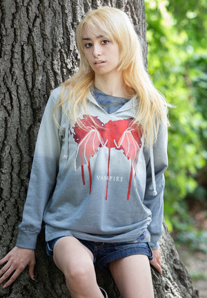 TOTEM 'Vampire' light-weight pullover hoodie in grey ombré on model