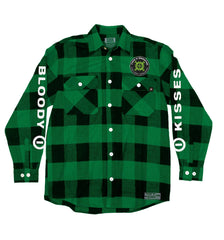 TYPE O NEGATIVE 'BLOODY KISSES' hockey flannel in green plaid front view