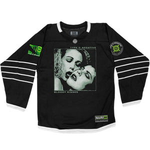 TYPE O NEGATIVE 'BLOODY KISSES' hockey jersey in black and white front view