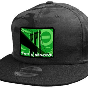 TYPE O NEGATIVE 'BRIDGE' snapback hockey cap in black camo front view