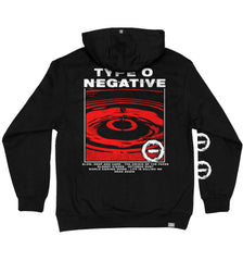 TYPE O NEGATIVE 'DISCOG' laced pullover hockey hoodie in black with red and white striped laces back view