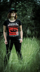 TYPE O NEGATIVE 'DISCOG' women's short sleeve hockey t-shirt in black front view