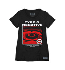 TYPE O NEGATIVE 'DISCOG' women's short sleeve hockey t-shirt in black front view
