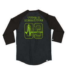 TYPE O NEGATIVE 'LIFE IS KILLING ME' hockey raglan t-shirt in graphite heather with black sleeves back view