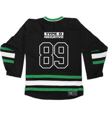TYPE O NEGATIVE 'THORN' deluxe hockey jersey in black, kelly green, and white back view