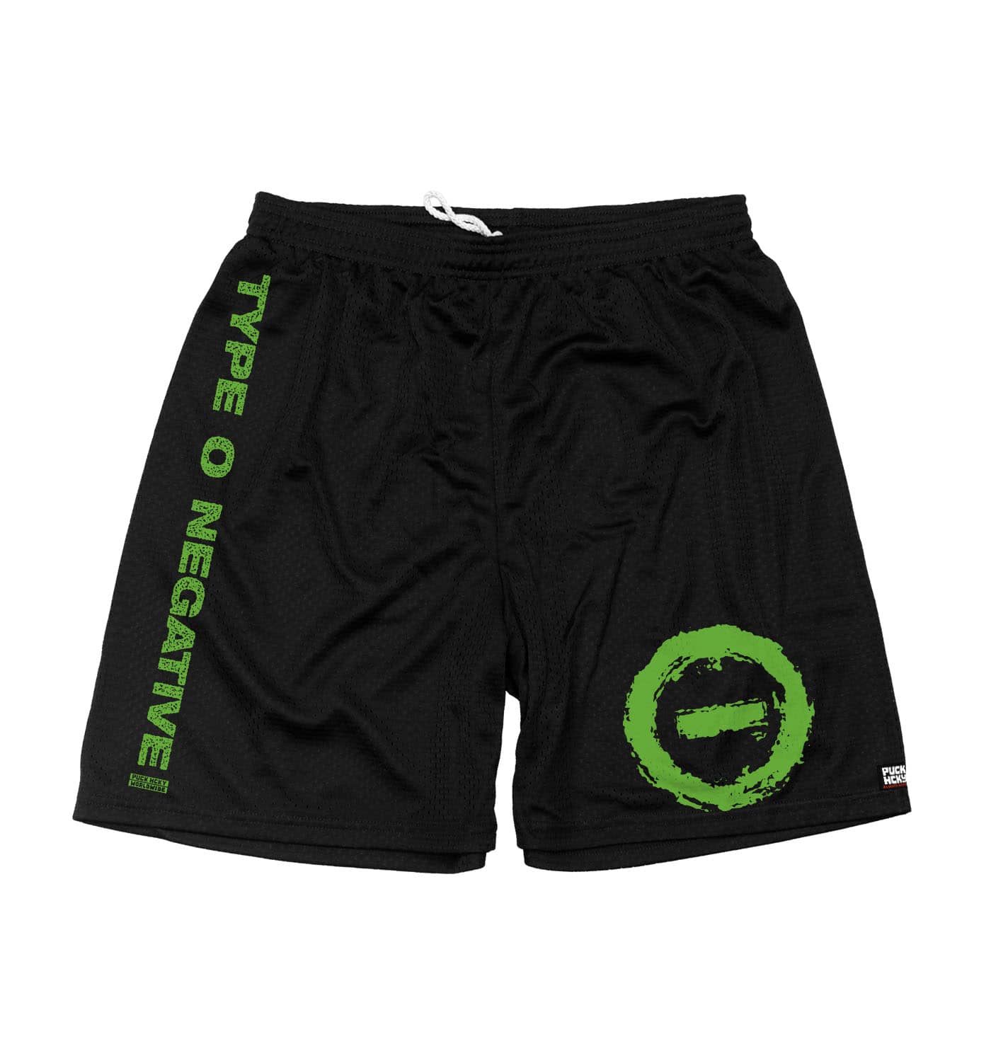 TYPE O NEGATIVE 'THORN' mesh hockey shorts in black front view