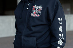 GUNS N' ROSES 'THE KINGS' full zip hockey hoodie in black front view on model