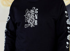 GUNS N' ROSES 'WORLDWIDE' crewneck hockey sweatshirt in black front view on model