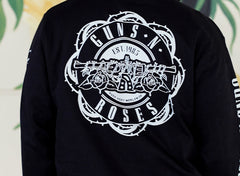 GUNS N' ROSES 'WORLDWIDE' crewneck hockey sweatshirt in black back view on model