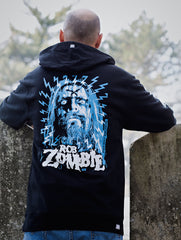 ROB ZOMBIE 'SKATANIC' pullover hockey hoodie in black back view on model