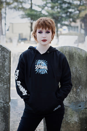 ROB ZOMBIE 'SKATANIC' pullover hockey hoodie in black front view on model
