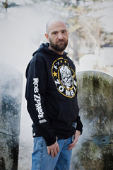 ROB ZOMBIE 'MARS NEEDS HCKY' pullover hockey hoodie in black front view on model