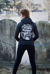 ROB ZOMBIE 'SKATERBEAST' women's full zip hockey hoodie in acid black back view on model