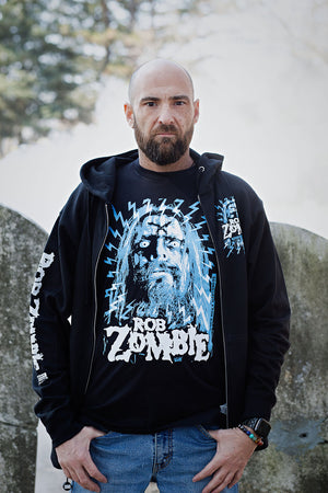 xROB ZOMBIE 'SKATANIC' short sleeve hockey t-shirt in black front view on model