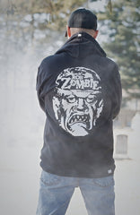 ROB ZOMBIE 'SKATERBEAST' full zip hockey hoodie in black back view on model