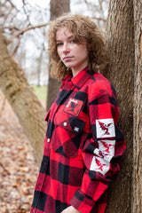 BLACK SABBATH ‘IRON MAN’ hockey flannel in red front view on model