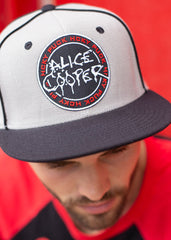 ALICE COOPER 'CLASSIC' snapback hockey cap in grey with black accents front view on model
