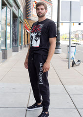 ALICE COOPER 'CLASSIC' hockey jogging pants in black front view on model