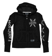 ALICE COOPER ‘SCHOOLS OUT’ women's full zip hockey hoodie in acid black front view
