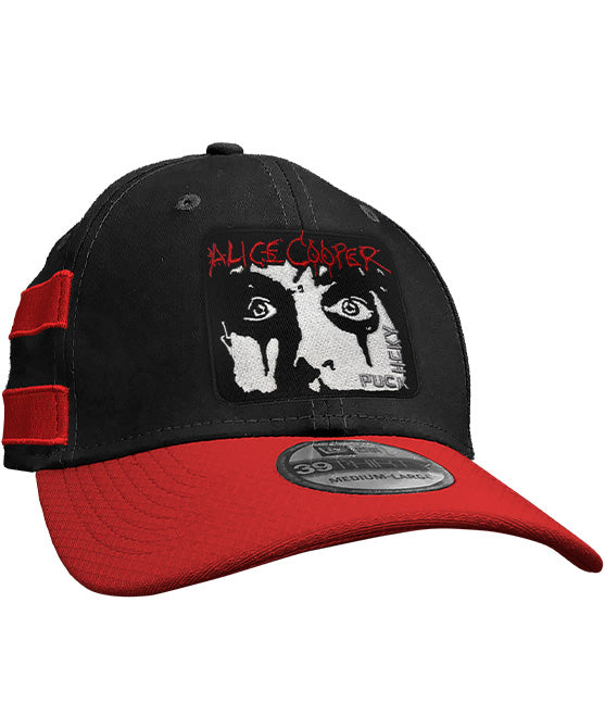 ALICE COOPER 'THE SPIDERS' stretch fit hockey cap in black with red brim and stripes
