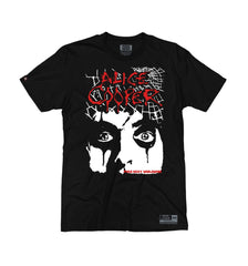 ALICE COOPER ‘THE SPIDERS’ short sleeve hockey t-shirt in black front view